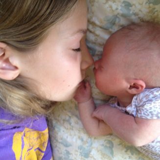 Jules with newborn Lyra