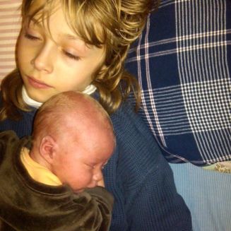 Jules with newborn Leif
